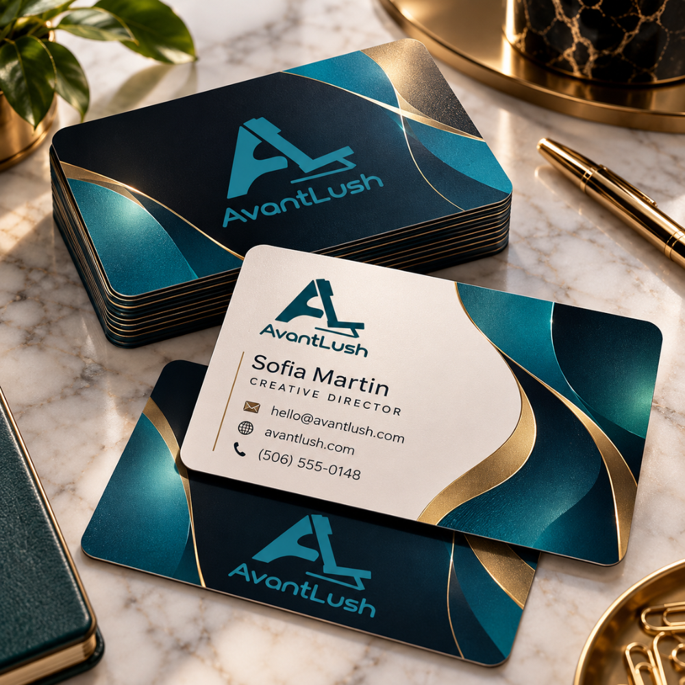 Glossy Deep Teal Business Cards — Photo 2