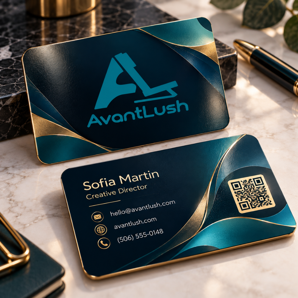 Glossy Deep Teal Business Cards — Photo 3