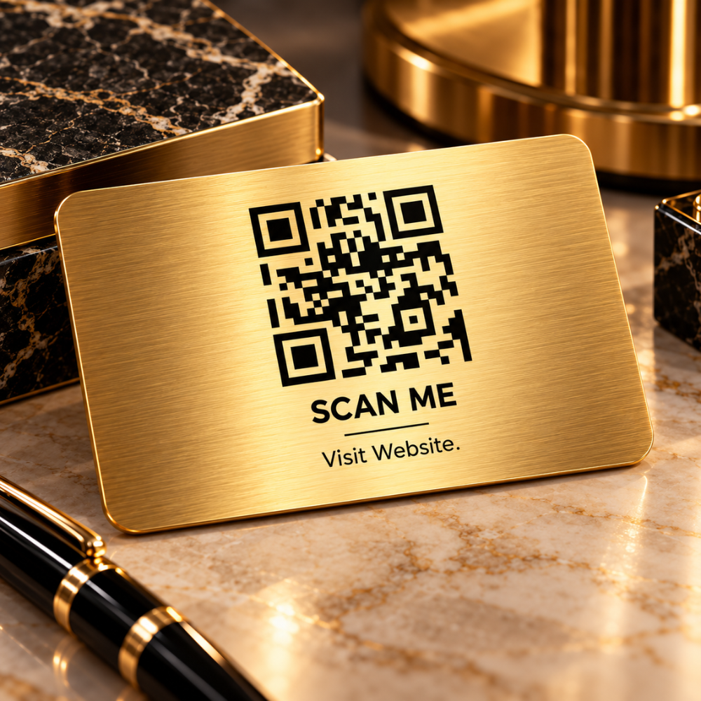Gold Brushed Metallic QR Code Business Cards — Photo 3