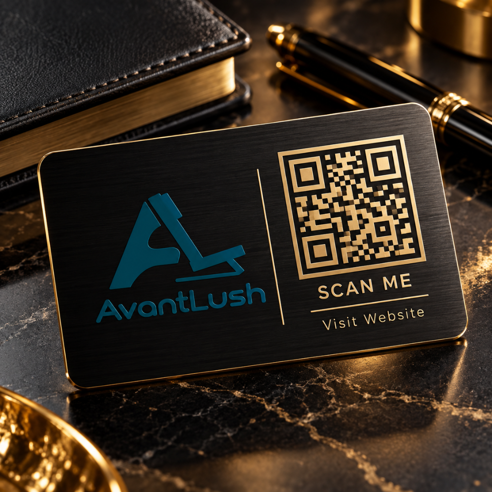 Black & Gold Brushed Metallic QR Code Business Cards — Photo 4