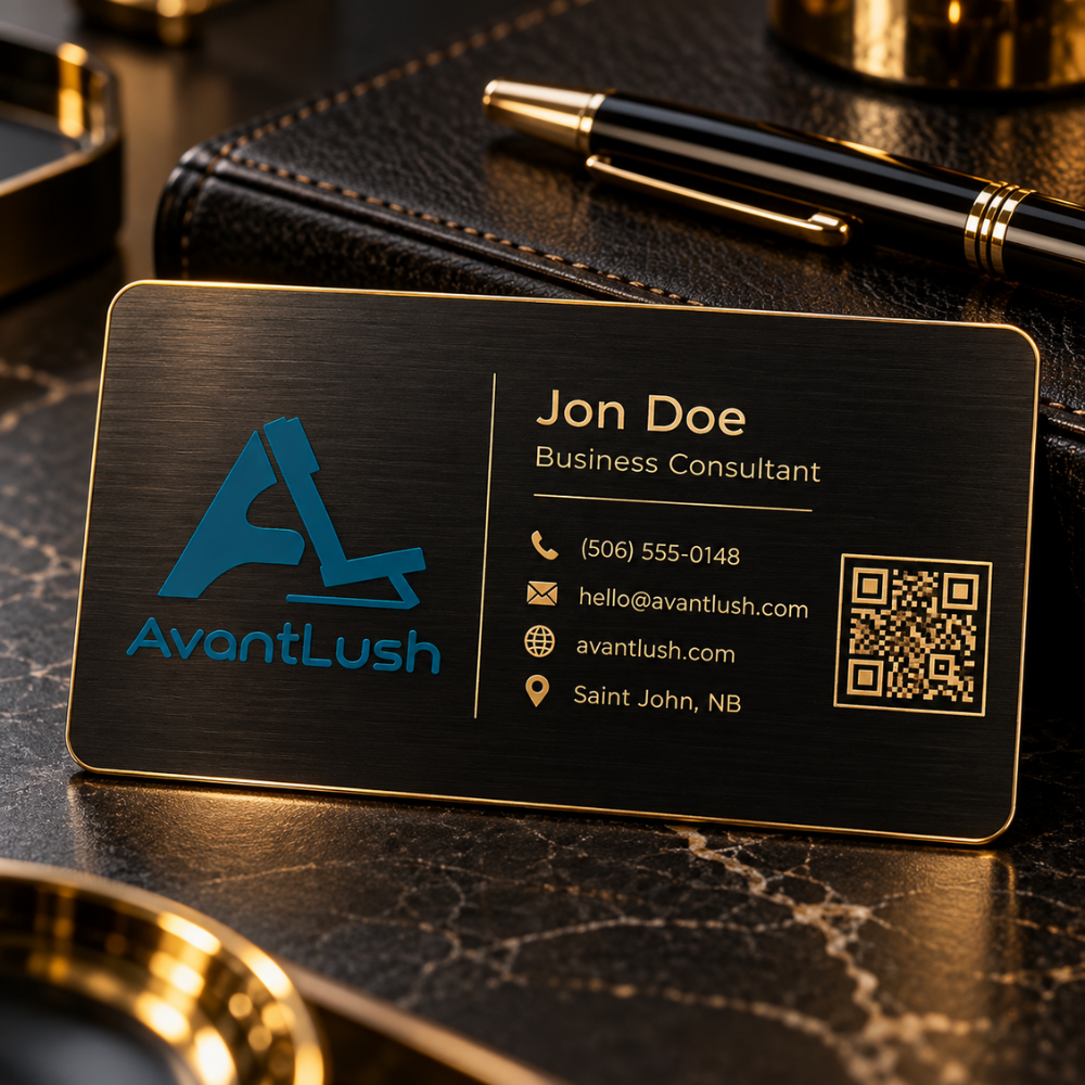 Black & Gold Brushed Metallic QR Code Business Cards — Photo 5