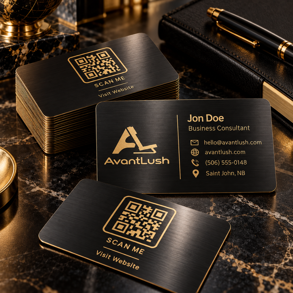 Black & Gold Brushed Metallic QR Code Business Cards — Photo 2