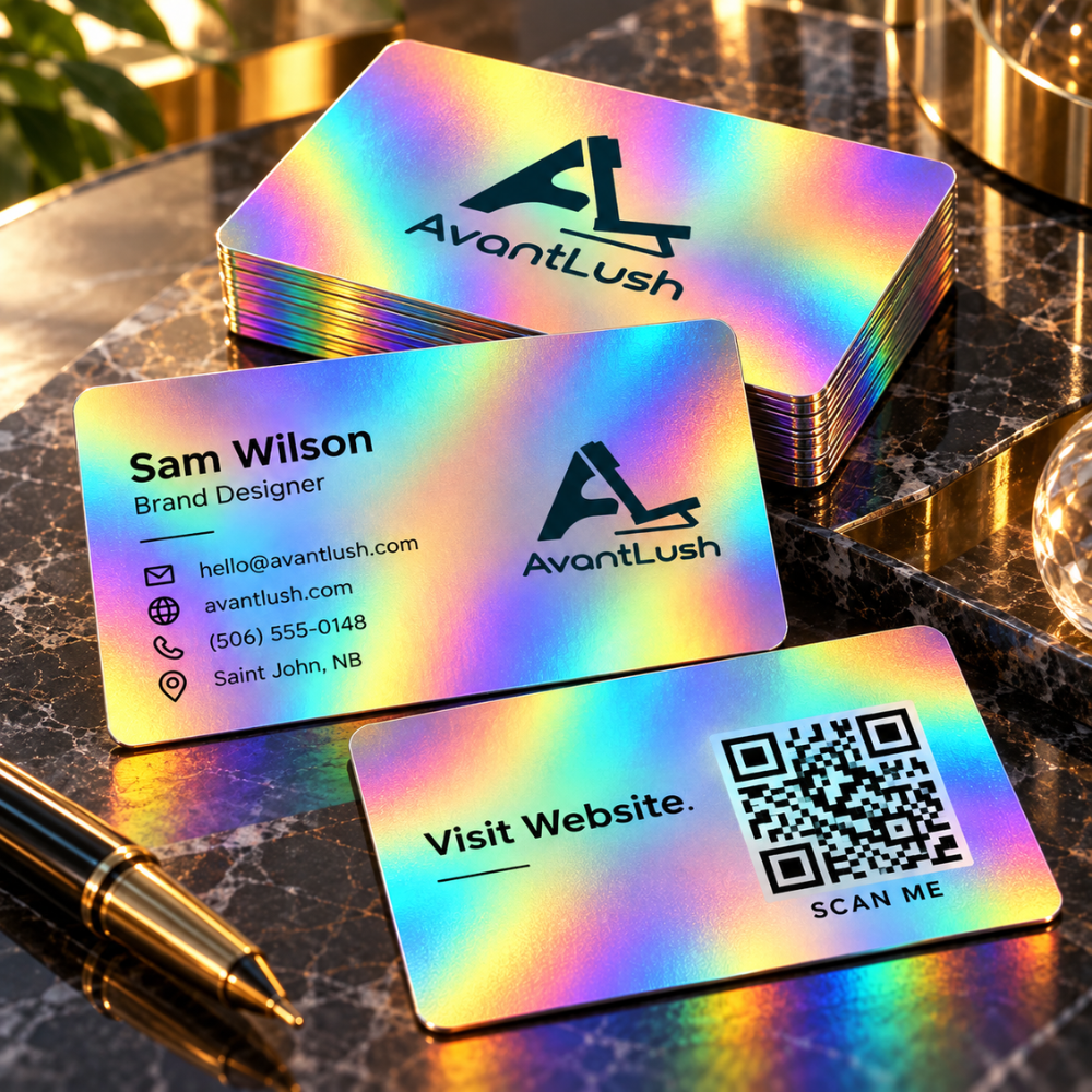 Rainbow Holographic QR Code Business Cards