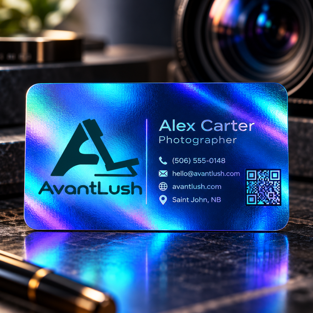 Blue Holographic QR Code Business Cards — Photo 5